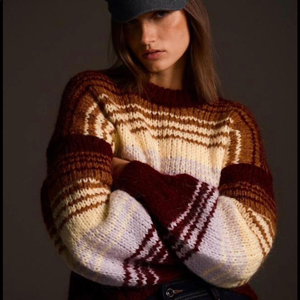 Zara Striped Balloon-Sleeve Sweater